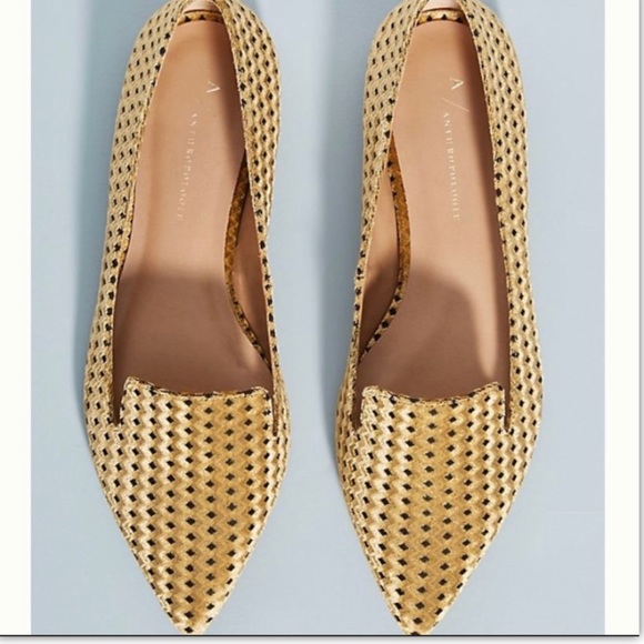 Anthropologie Shoes - ANTHROPOLOGIE VELVET LOAFERS Gold Pointed Toe